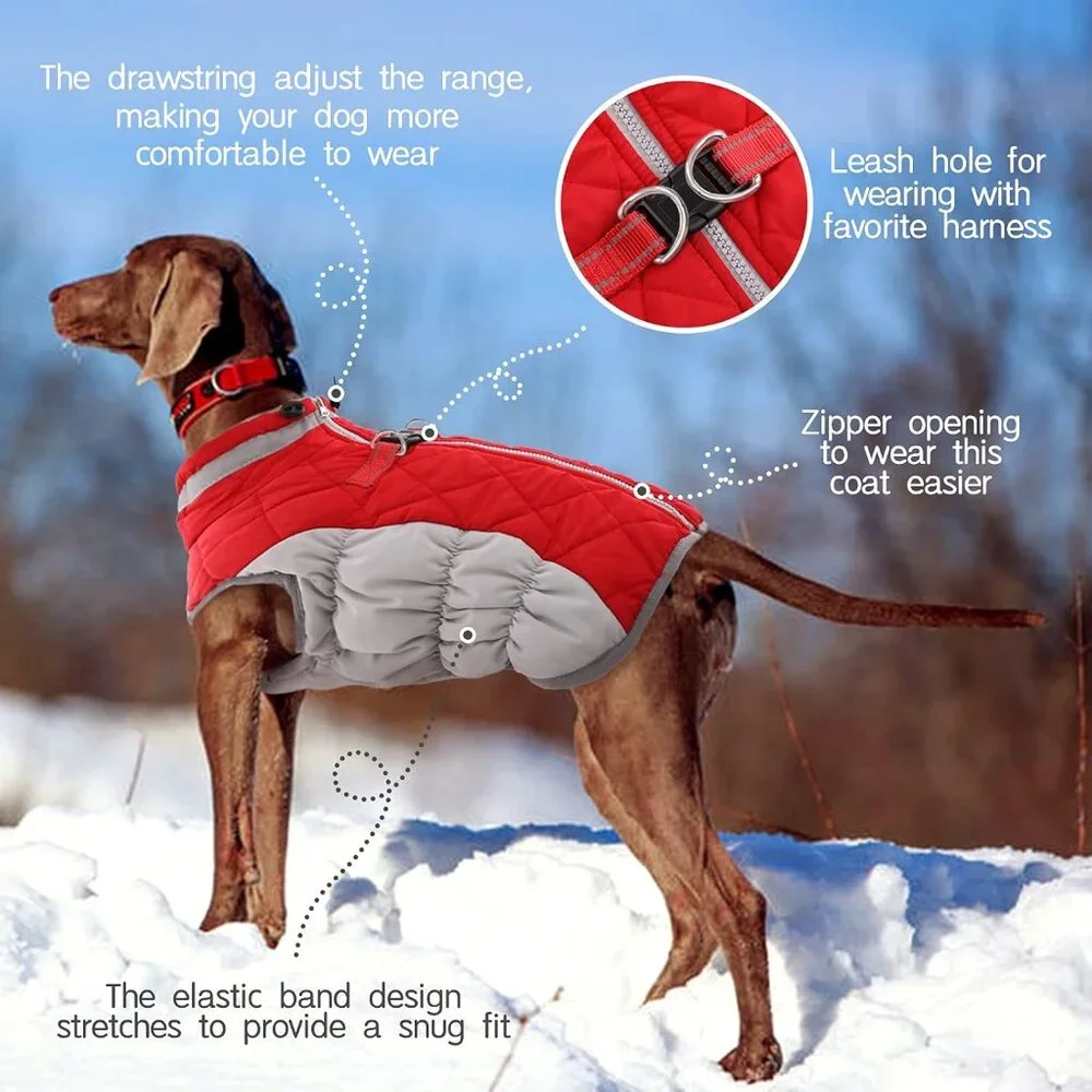 FUAMEY Dog Coat for Large Dogs,Waterproof Dog Winter Jacket with Harness